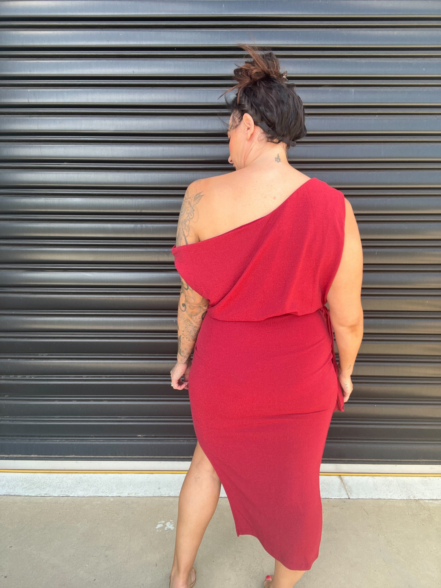 Women Dress - Asymmetric One-Shoulder - Slim Fit - Midi Length with Slit