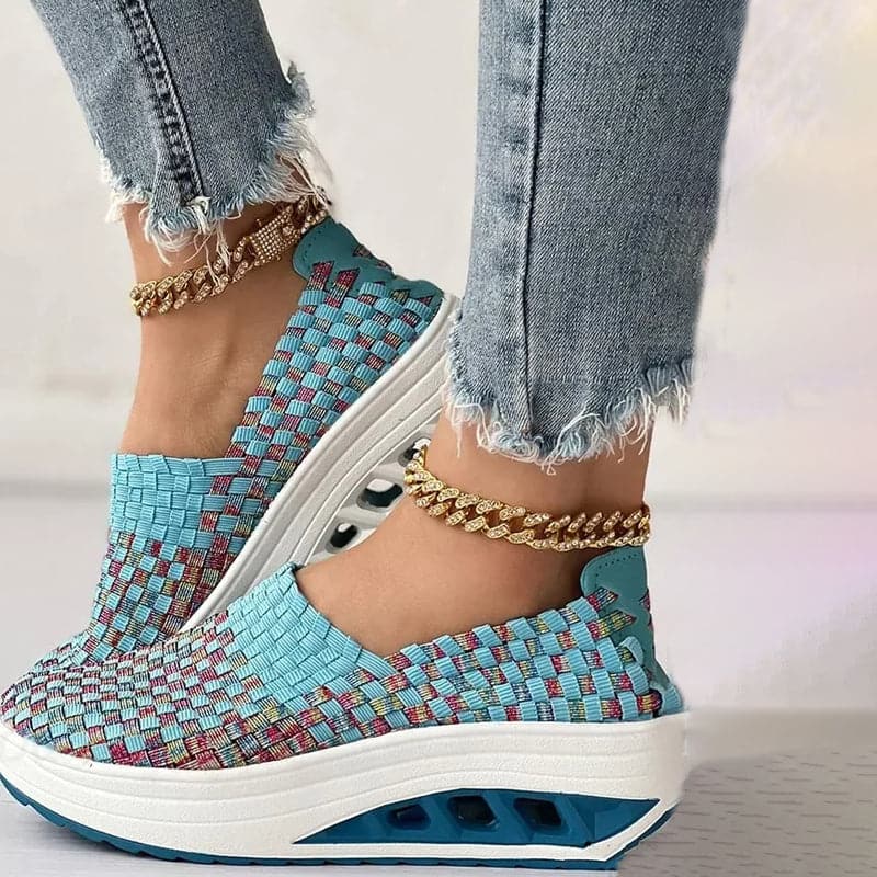Women's Slip-on Sneakers - Breathable Woven Design - Platform Sole - Lightweight and Comfortable