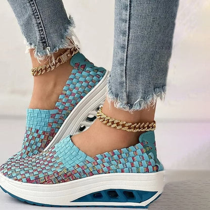 Women's Slip-on Sneakers - Breathable Woven Design - Platform Sole - Lightweight and Comfortable