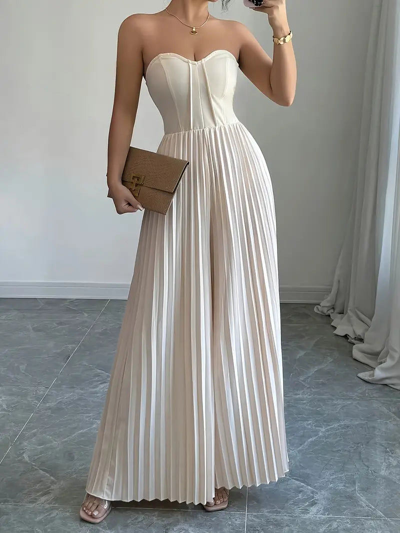 Women's Jumpsuit - Strapless - Corset Fit - Wide Pleated Legs - Elegant Party Look