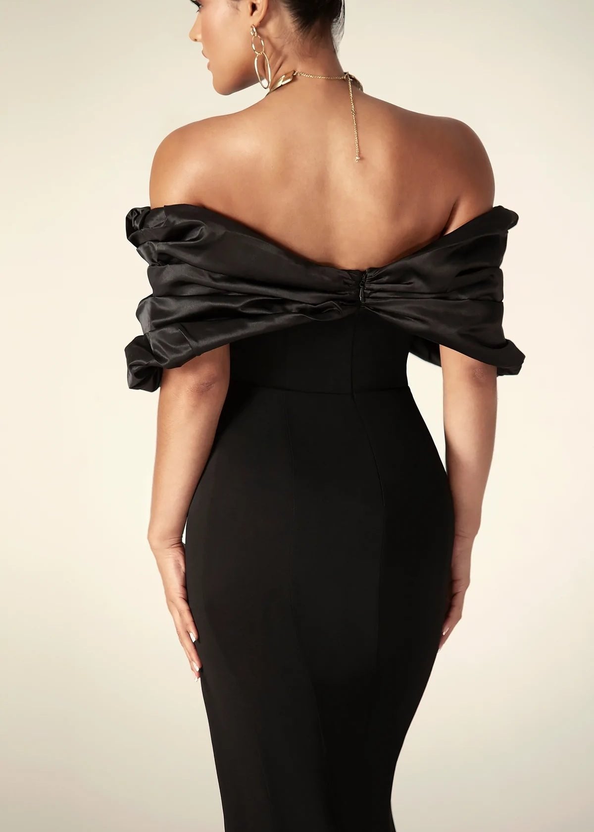 Women's Evening Dress - Off-Shoulder - Draped Bodice - High Slit - Elegant Party Dress