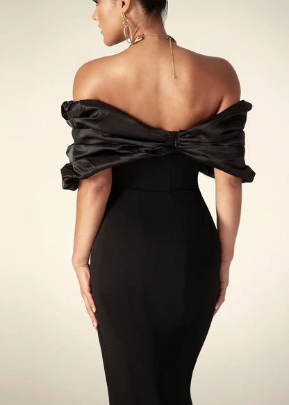 Women's Evening Dress - Off-Shoulder - Draped Bodice - High Slit - Elegant Party Dress