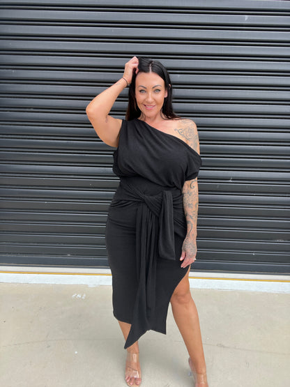 Women Dress - Asymmetric One-Shoulder - Slim Fit - Midi Length with Slit