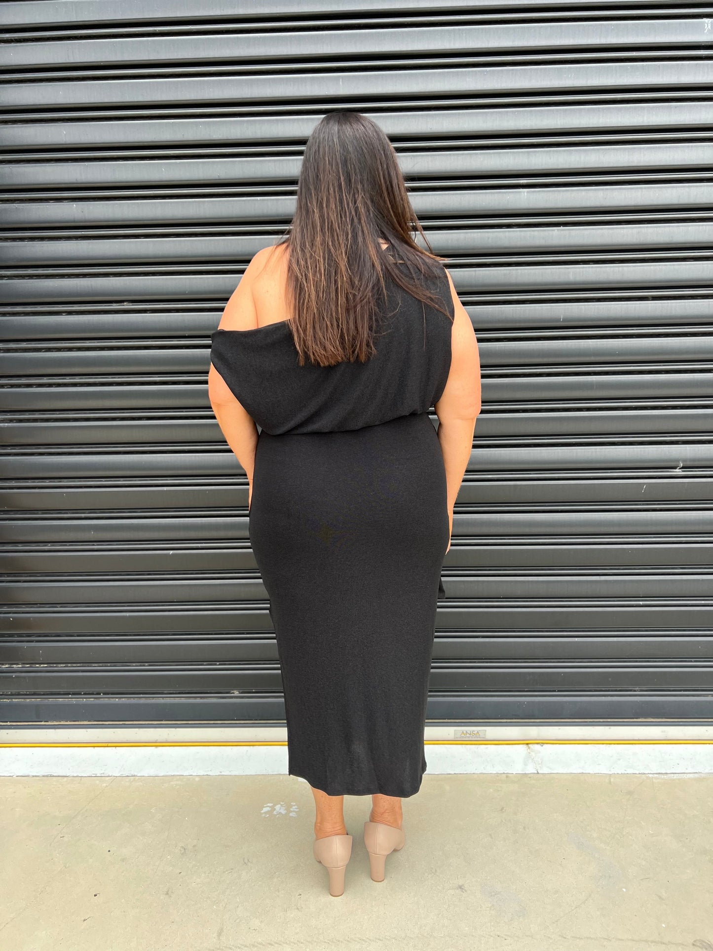 Women Dress - Asymmetric One-Shoulder - Slim Fit - Midi Length with Slit