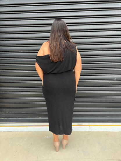 Women Dress - Asymmetric One-Shoulder - Slim Fit - Midi Length with Slit