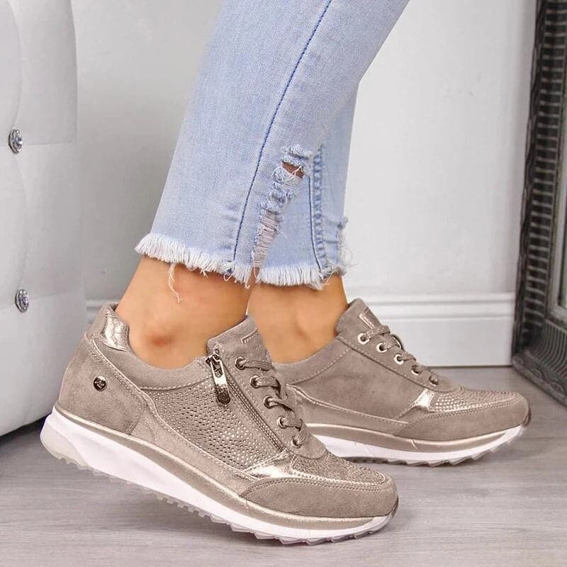 Women's Sneakers - Breathable Design - Lace-Up & Zipper - Comfortable Sole for Everyday