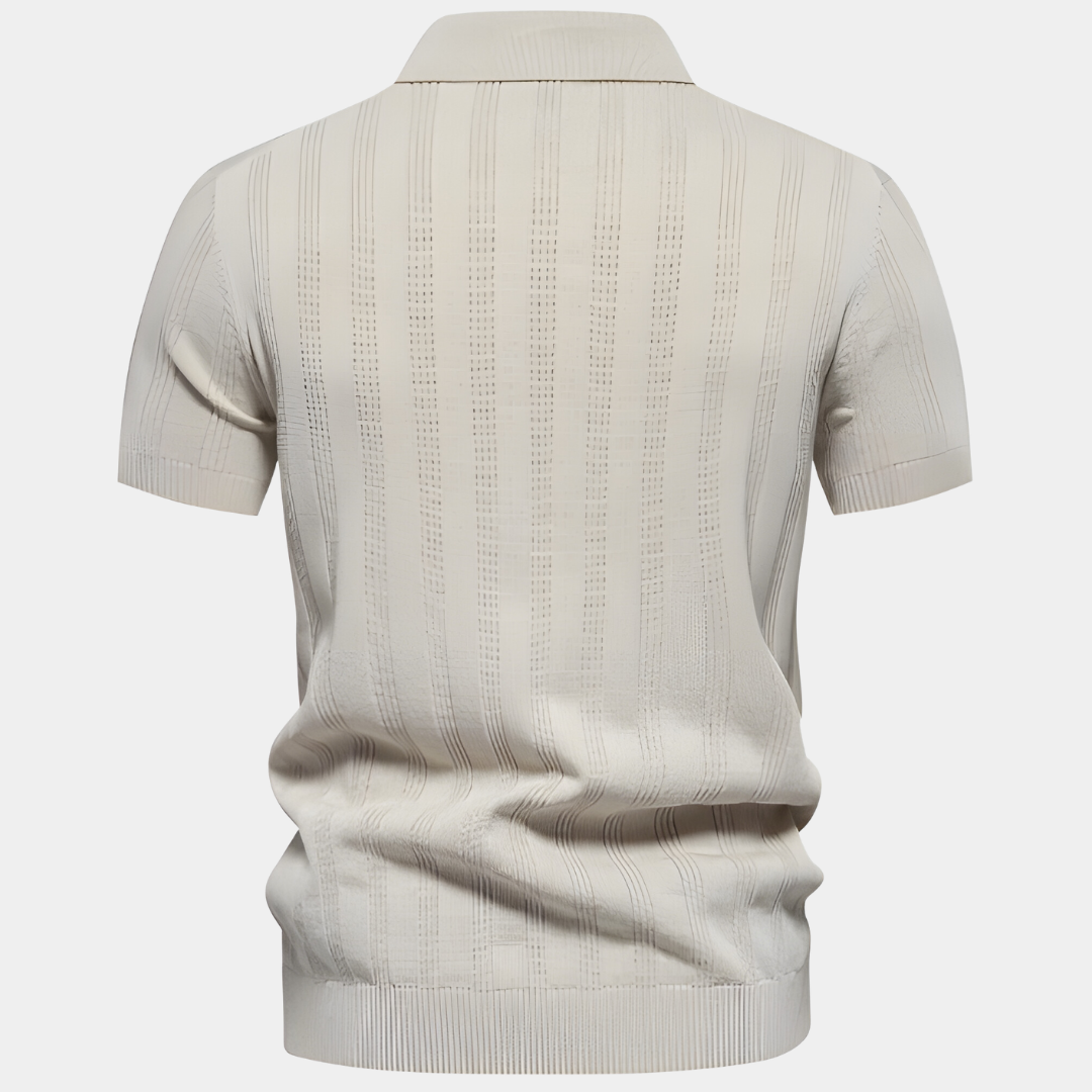 Men's Polo Shirt - Short Sleeves - Breathable Knit - Classic Fit - Subtle Striped Pattern