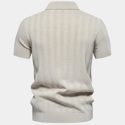 Men's Polo Shirt - Short Sleeves - Breathable Knit - Classic Fit - Subtle Striped Pattern