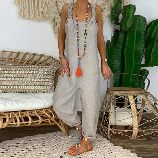 Women's Jumpsuit - Loose Fit - Lightweight and Breathable - Knot Detail at the Back
