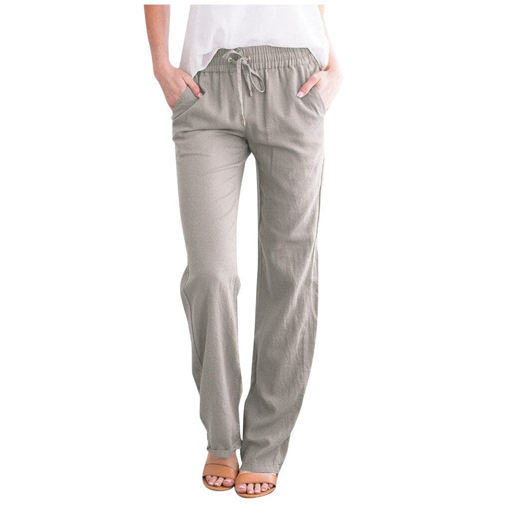 Francesca Linen Relaxed Fit Pants | Drawstring Waist Side Pockets Pants