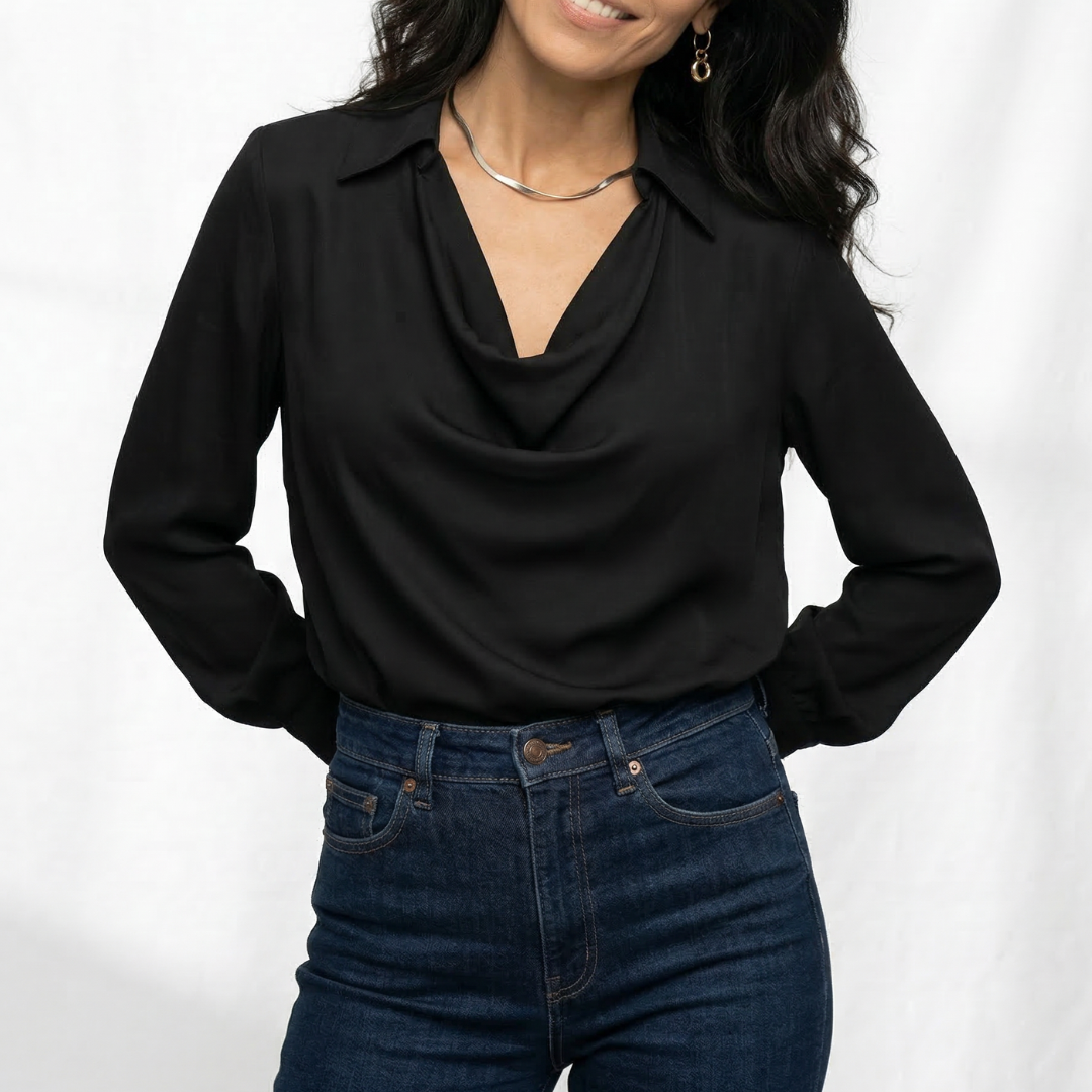 Draped Relaxed Fit Collared Blouse for Women – Stylish & Comfortable Everyday Wear