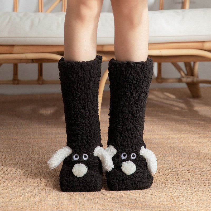 Isla Comfort Fit Slipper Socks | Fuzzy Dog Applique Mid-Calf Socks