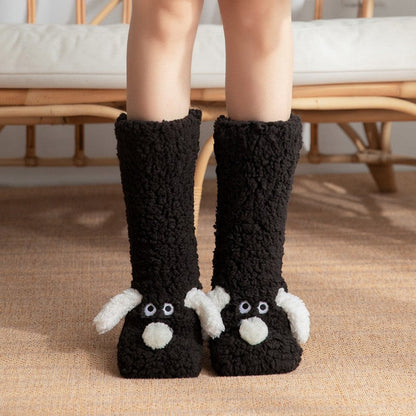 Isla Comfort Fit Slipper Socks | Fuzzy Dog Applique Mid-Calf Socks