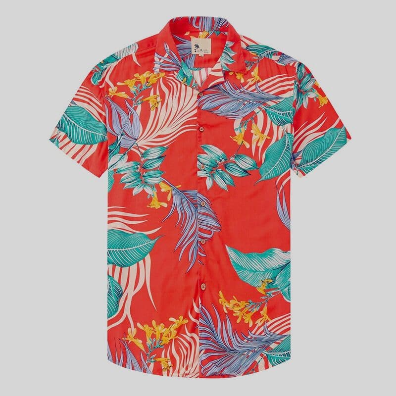 Men's Shirt - Short-Sleeved Hawaiian Shirt - Relaxed Fit - Tropical Floral Print