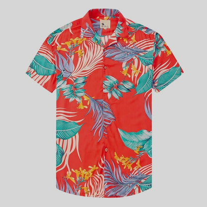 Men's Shirt - Short-Sleeved Hawaiian Shirt - Relaxed Fit - Tropical Floral Print