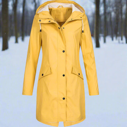 Women's Raincoat - Waterproof - With Hood and Zipper - Mid-Length - Practical Pockets