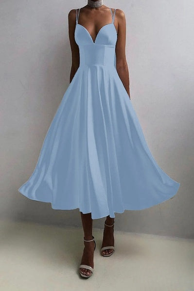 Esmée - Elegant Midi Dress with Spaghetti Straps for Special Occasions