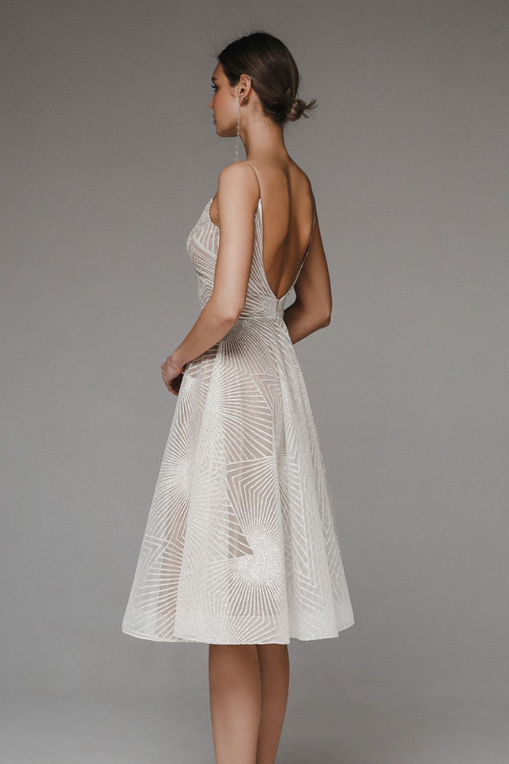 Women's Evening Dress – A-Line Cut – Chiffon – Spaghetti Straps – Geometric Pattern