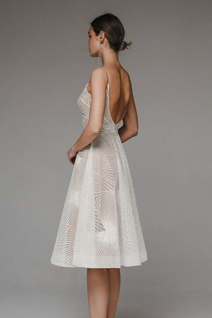Women's Evening Dress – A-Line Cut – Chiffon – Spaghetti Straps – Geometric Pattern
