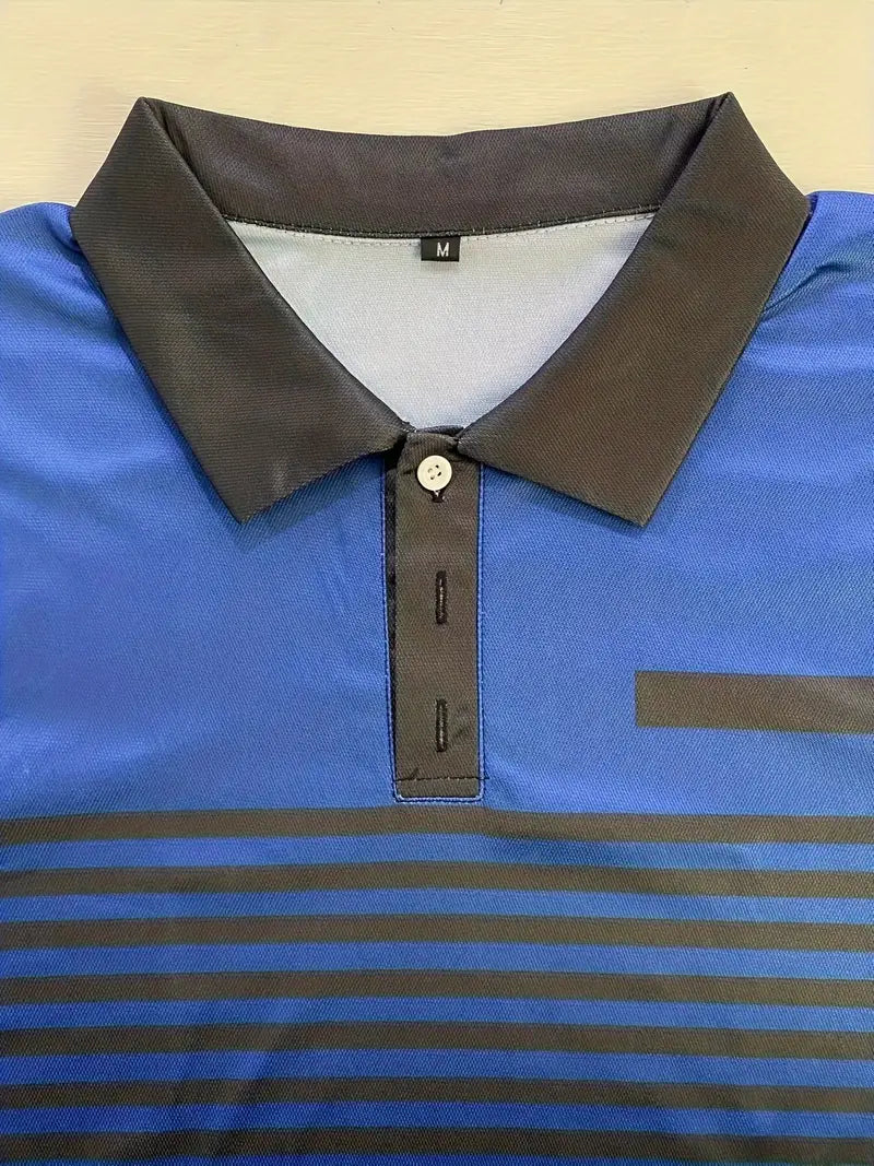 Men's Polo Shirt - Striped Design - Tailored Fit - Short-Sleeved Breathable Casual