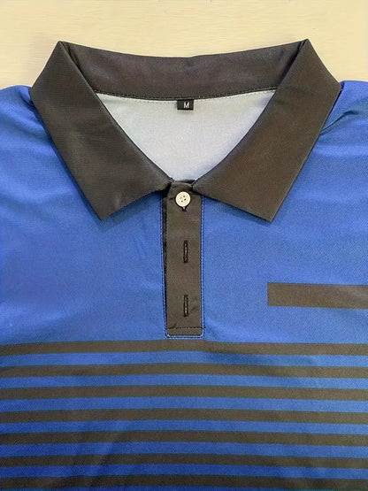 Men's Polo Shirt - Striped Design - Tailored Fit - Short-Sleeved Breathable Casual