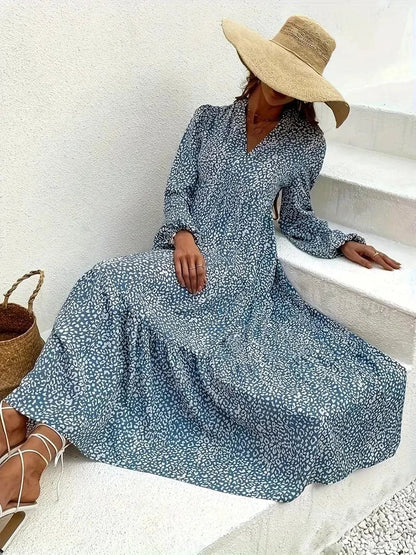 Women's Maxi Dress - Long-Sleeved With Empire Waist - Airy and Comfortable Cut