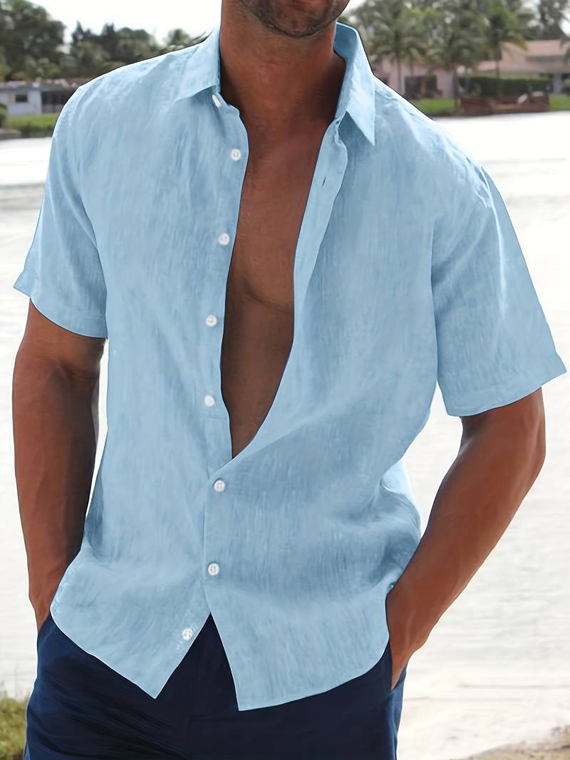 Men's Shirt - Short-Sleeved Button-Up - Classic Collar - Regular Fit - Breathable