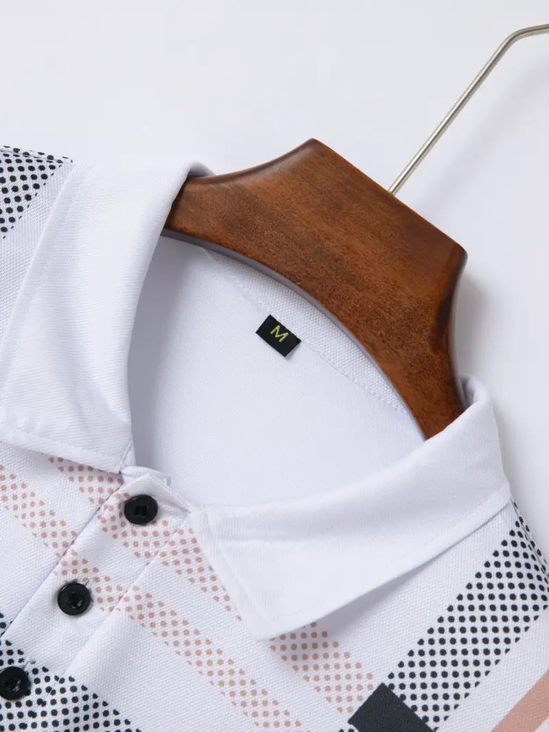 Men's Polo Shirt - Slim Fit - Short Sleeve - Classic Collar - Checkered Design
