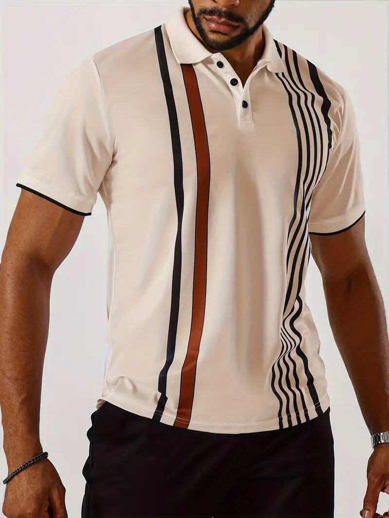 Men's Polo Shirt - Tailored Fit - Classic Collar - Vertical Stripes