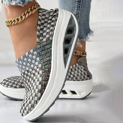 Women's Slip-on Sneakers - Breathable Woven Design - Platform Sole - Lightweight and Comfortable