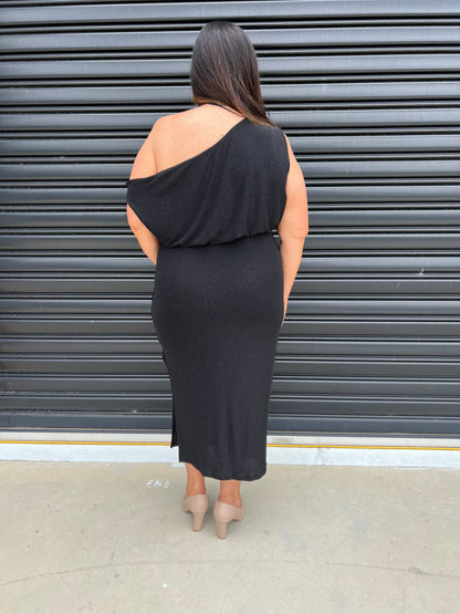 Women Dress - Asymmetric One-Shoulder - Slim Fit - Midi Length with Slit
