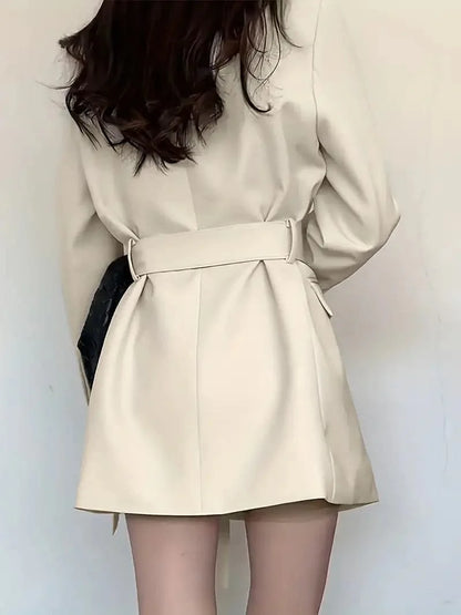 Women's Blazer Dress - Tailored Fit - Belted Waist - Single Button with Flap Pockets