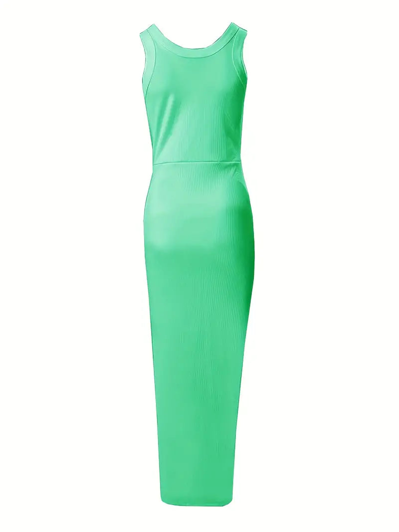 Women's Dress - Sleeveless Bodycon - Slit & Ruched Details - Elegant & Light