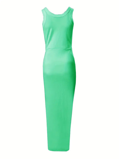 Women's Dress - Sleeveless Bodycon - Slit & Ruched Details - Elegant & Light