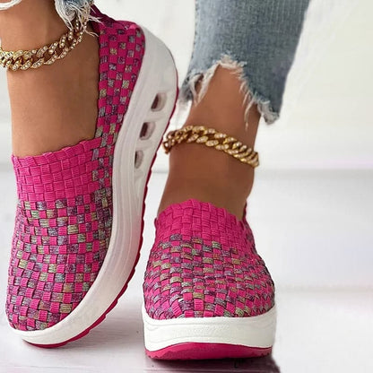 Women's Slip-on Sneakers - Breathable Woven Design - Platform Sole - Lightweight and Comfortable