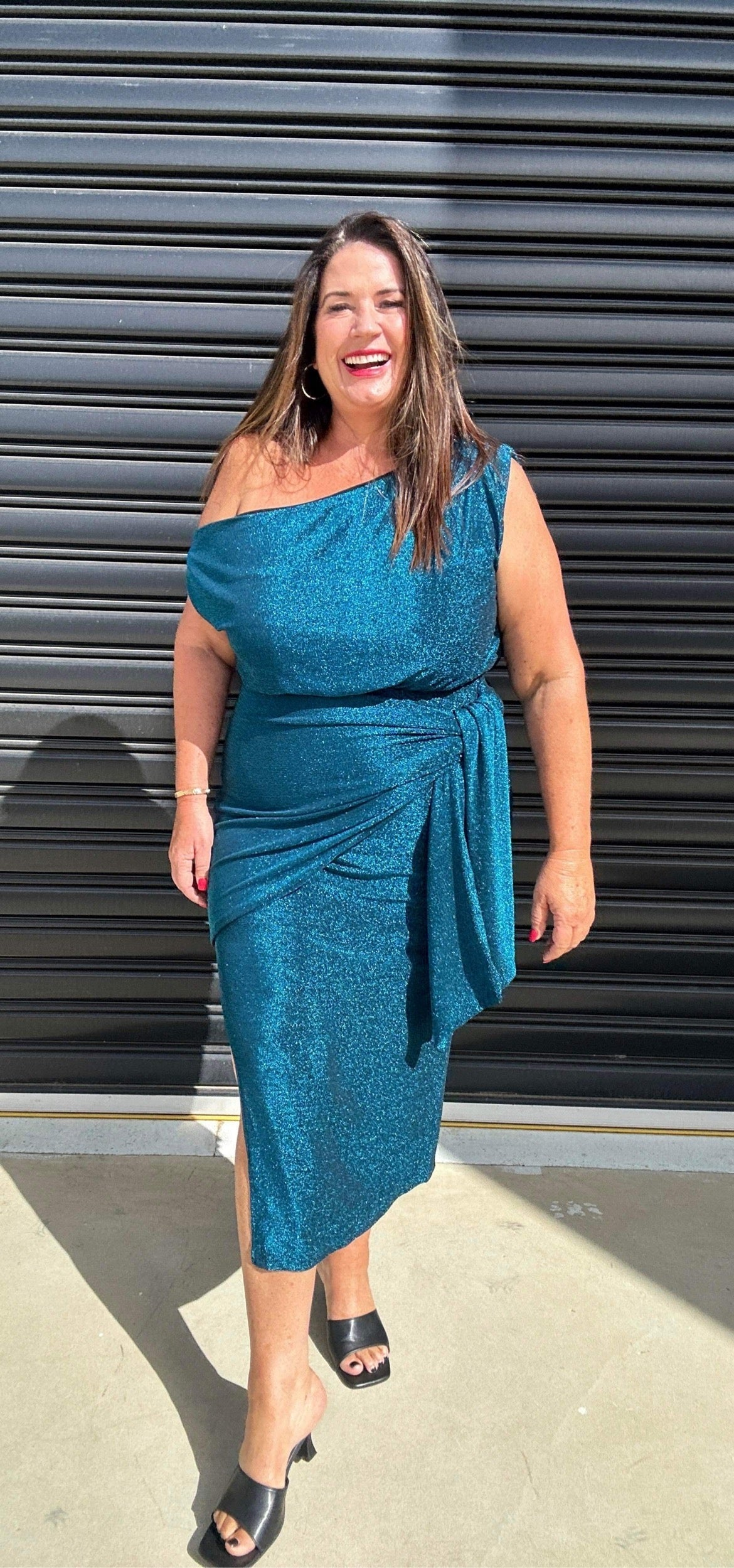 Women Dress - Asymmetric One-Shoulder - Slim Fit - Midi Length with Slit