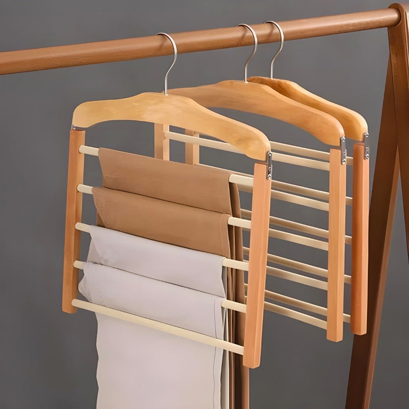 Contemporary Oak Multi-Bar Pants Hanger
