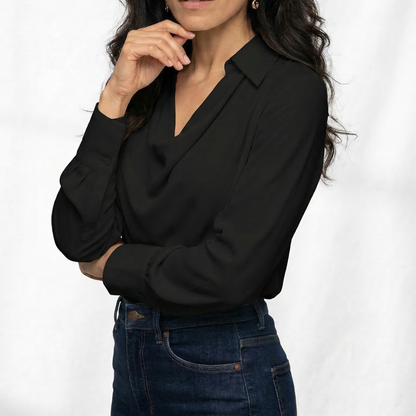 Draped Relaxed Fit Collared Blouse for Women – Stylish & Comfortable Everyday Wear