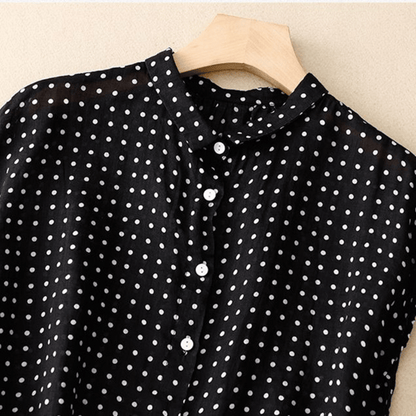 Polka Dot Collared Relaxed Fit Blouse for Women – Casual Stylish Comfort