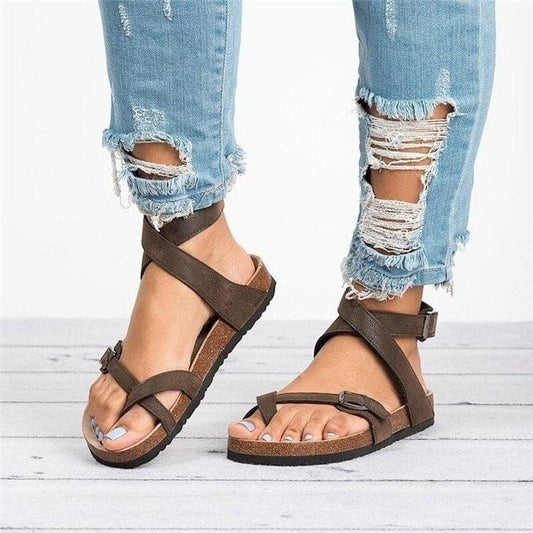 Women's Sandals - Ergonomic Comfort - Adjustable Straps - Flat Sole with Shock Absorption