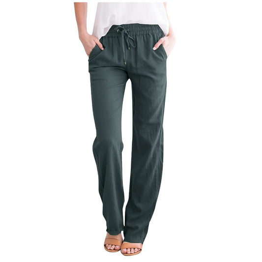 Francesca Linen Relaxed Fit Pants | Drawstring Waist Side Pockets Pants
