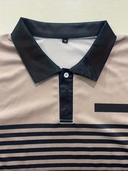 Men's Polo Shirt - Striped Design - Tailored Fit - Short-Sleeved Breathable Casual