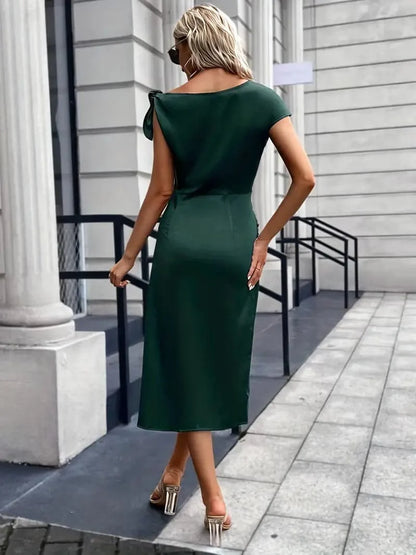 Dress for Women – Slim Fit – Asymmetric Slit – Elegant Shiny Fabric