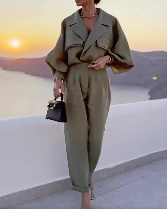 Women's Jumpsuit - Elegant Design - Loose Fit - High Waist - Flowing Sleeves