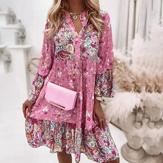 Leah - Multicolored Summer Dress with V-Neckline