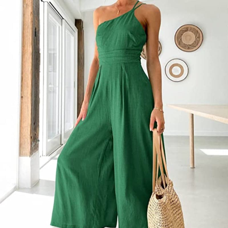Women's Jumpsuit - One-Shoulder Design - Tailored Fit - Wide Legs - Elegant & Comfortable