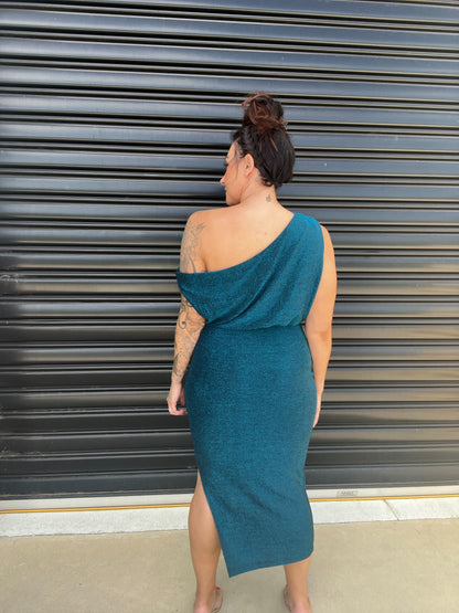 Women Dress - Asymmetric One-Shoulder - Slim Fit - Midi Length with Slit