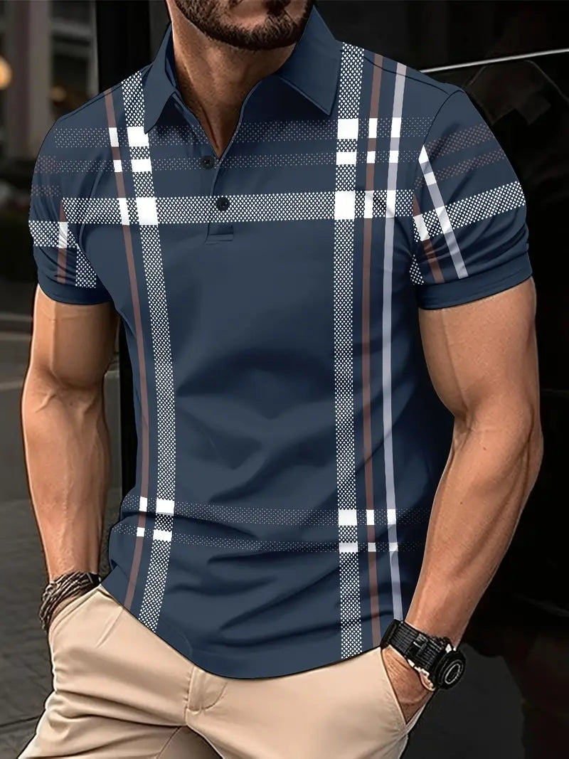 Men's Polo Shirt - Slim Fit - Short Sleeve - Classic Collar - Checkered Design