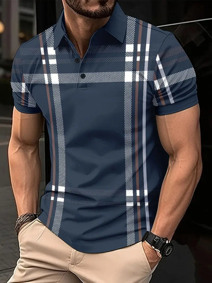 Men's Polo Shirt - Slim Fit - Short Sleeve - Classic Collar - Checkered Design