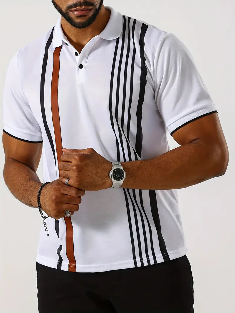 Men's Polo Shirt - Tailored Fit - Classic Collar - Vertical Stripes